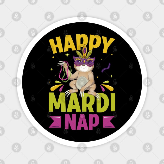 Happy Mardi Nap Lazy Sloth Wearing Carnival Mask Mardi Gras Magnet by Pizzan